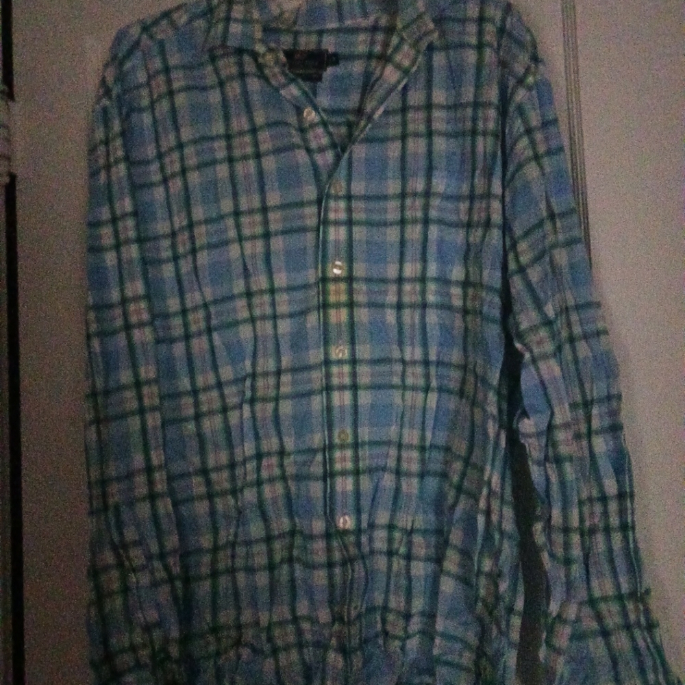 Vineyard Vines Mens Murphy Style Blue and Green Plaid Button Down Dress Shirt XL